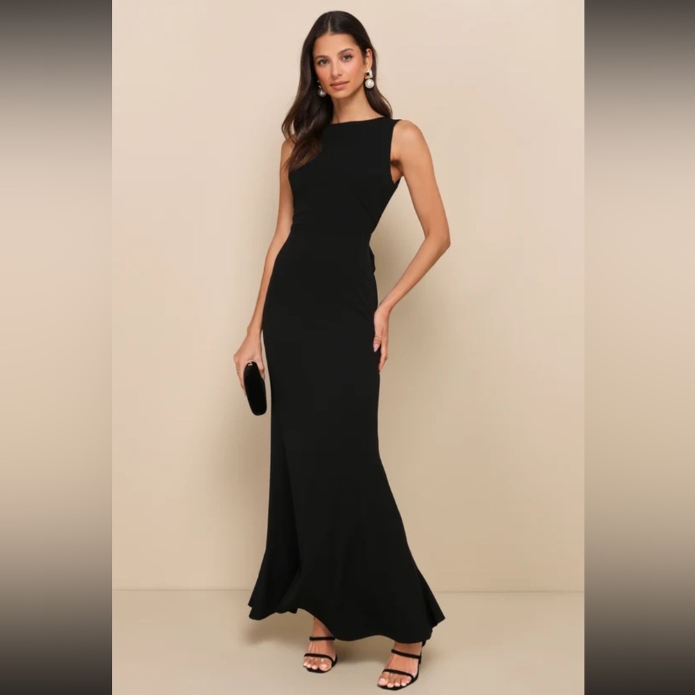 Lulu's Classic Black Maxi Bow Dress